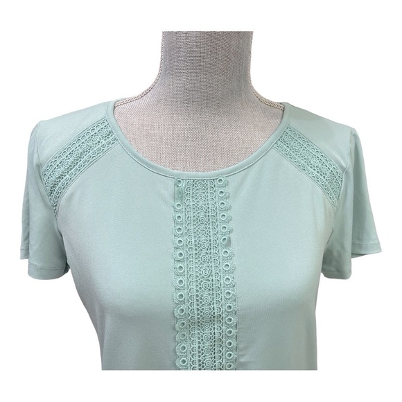 Karl Lagerfeld Womens (X-Small) Soft Aqua Lace Detail Short Sleeve Blouse - Picture 5 of 8